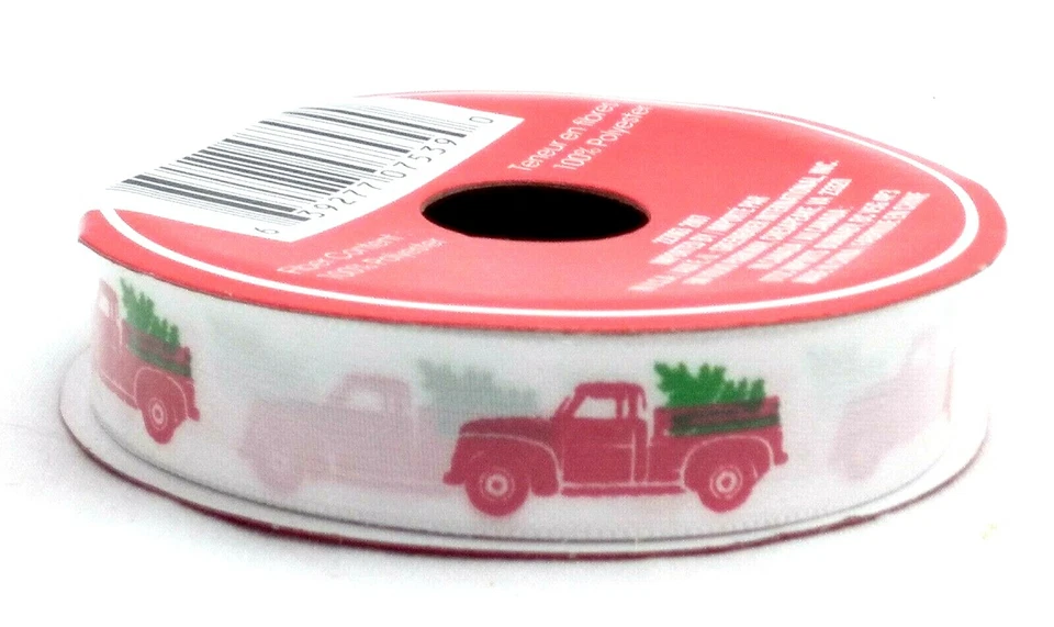 3 yds Christmas Red Farm Pickup Truck 5/8"  Ribbon for Scrapbooking Crafts SALE - Image 1 of 3