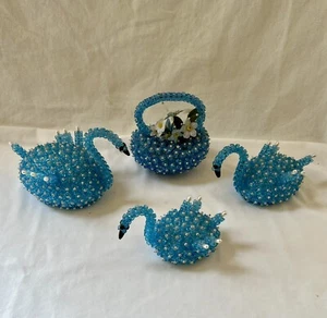 3 Vintage Bead & Pin SWANS And Basket Handmade Blue - Picture 1 of 6