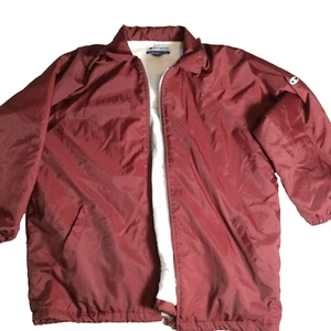 VTG Champion 90s Oversized Coat Mens Sz L Maroon Jacket Hooded 2 Way Zip Pockets - Picture 1 of 24