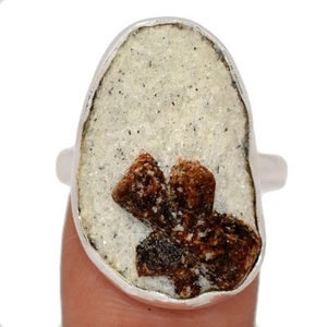 Natural Staurolite (Fairy Cross Stone) 925 Silver Ring Jewelry s.9.5 CR69259 - Picture 1 of 1