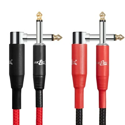 JuicEBitz® PRO Series Braided Guitar Cable 1/4" Straight Angled Jack 6.35mm Lead