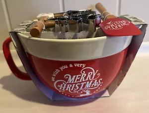 The Bakeshop 'Merry Christmas' Reindeer Red Ceramic Mixing Bowl & Utensils NEW - Picture 1 of 10