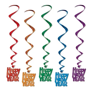 Happy New Year Party Supplies Swirls Whirls 5Pk Decorations Gold Blue Green Red - Picture 1 of 1