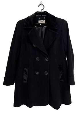 BCBGeneration Women's Long Black Velvet Collared Button Up Pea Coat Size XL - Image 1 of 4