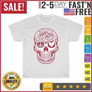 Peace Love Sugar Skull Cool Calavera Day Of The Dead Vintage T Shirt Men Women - Picture 1 of 9