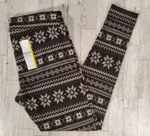 Time & Tru Leggings Womens M L XL 3X Fair Isle High Rise Fitted BLACK Warm Cozy - Picture 1 of 7