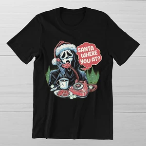 SCREAM Santa Where You At ? T-Shirt Horrorfilm Weihnachten Humor Ring gesponnen Baumwolle Tee - Bild 1 von 7