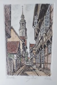 Richard Adler - Signed Original Radierung Framed Etching Historic Celle Germany - Picture 1 of 4
