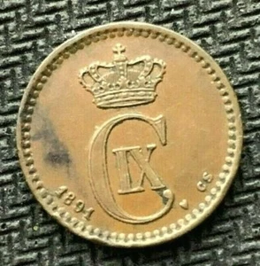 1891 Denmark 1 Ore Coin AU + #C712 - Picture 1 of 2