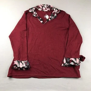 Dressbarn Top Womens 3X Red Knit Long Sleeves Collared Contracting Trim NWT - Picture 1 of 14