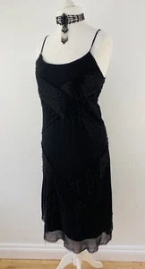 Y2K DOROTHY PERKINS Size 18 Strappy Slip Midi Dress Beaded Chiffon Black - Picture 1 of 8
