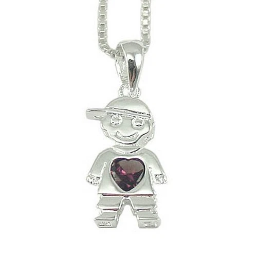 Argento Sterling - Ametista (Zirconia Cubica) Ragazzo Collana (NL402) - Immagine 1 di 1