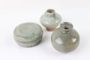 Lot of 3 12-13th c Song-Yuan & Korean Goryeo celadon paste box oil lamp pot - Picture 1 of 14