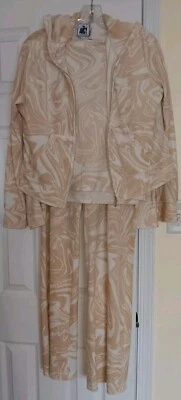 Juicy Couture Womens L Tan Beachwood Swirls Zip Sherpa Sweatshirt Hoodie 3 Piece - Image 1 of 4