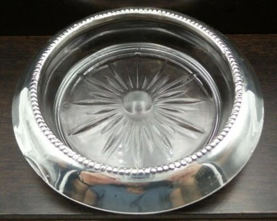 Stylish Practical Vintage Frank M. Whiting & Co Sterling Silver Crystal Coaster Foto 1 de 4