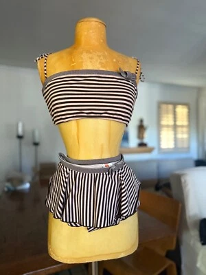 Maiô Juicy Couture Vintage Duas Peças Surf Royalty listras rosa e bordô - Imagem 1 de 4