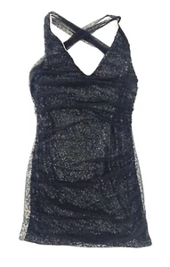 Express Tulle Sequins Dress Fitted Strapless Mini Womens Size S Black - Picture 1 of 11