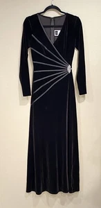 Abito formale Tadashi abito da sera medio collo marrone v strass manica lunga vintage - Foto 1 di 12
