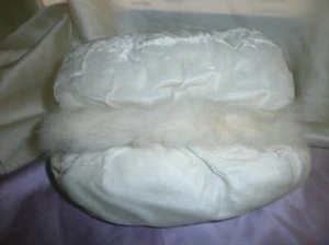 Gorgeous Child's White Velvet Muff with Rabbit Fur Accent - Picture 1 of 4