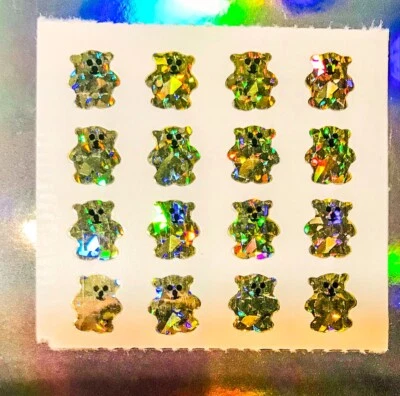 90er Sticker Album Aufkleber Vintage Original Bogen GLITZER MINI BÄRCHEN GOLD - Bild 1 von 3