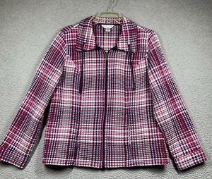 Christopher & Banks Blazer Jacket Women’s Large Pink Plaid Full Zip Waffle Knit - Picture 1 of 15
