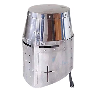"Medieval Great Helm - Large Crusader Knight Helmet with Cross Design Polish" - Picture 1 of 1
