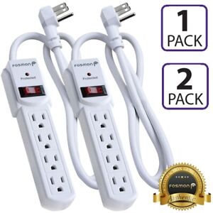 Fosmon 2x 4 Outlet Surge Protector Power Strip Grounded Flat Plug Extension Cord