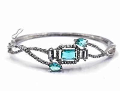 Topázio azul Bollywood banhado a prata étnica AD CZ pulseira ajustável NK - Imagem 1 de 4