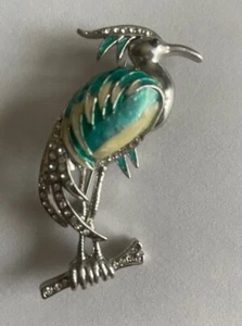Vintage Silver Tone Crane Heron Bird Pin Brooch Pendant Enamel Rhinestones - Picture 1 of 2