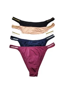 Women Brazilian High Cut Shiny Side Soft Metallic Band Satin Cheeky Thong Panty - Picture 1 of 13