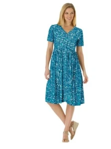 Woman Within Crinkle Button Front Dress Green Teal Leaves Size 14 16 Medium NWT - Picture 1 of 12