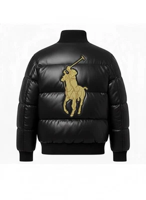 Jaqueta bombardeiro Polo Puffer: couro bovino genuíno, preta | RL - Imagem 1 de 4