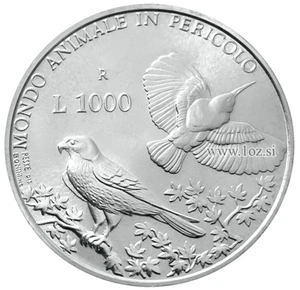SAN MARINO 1000 LIRE 1993 (WILDLIFE PROTECTION) SILVER Comm. Coin (KM# 292) UNC - Picture 1 of 5