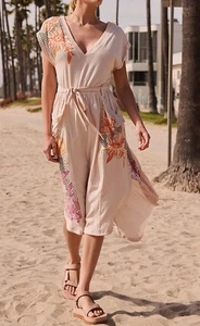 Daily Practice Kurzarm Midikleid V-Ausschnitt creme Blumen relaxed Gr. S Baumwolle - Bild 1 von 12