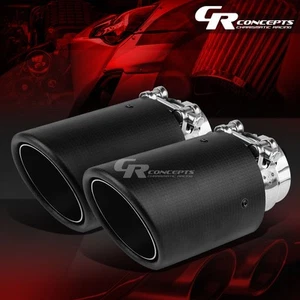PAIR STAINLESS 2.5" INLET 3.5" TIP FIBERGLASS COVER CLAMP-ON FLANGE MUFFLER TIPS - Foto 1 di 5
