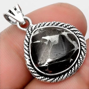 Joyería colgante de plata de ley 925 de obsidiana natural y zinc P-1074 - Imagen 1 de 5