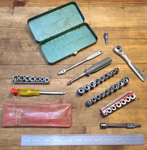 VINTAGE Tools CRAFTSMAN & MOSS. RATCHET Breaker Extension Socket Sets ☆SAE ¼" Dr - Picture 1 of 4