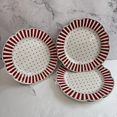 Grace Teaware 9.25” Red and White Striped Small Dinner Salad Plate Set of 4 NEW - Image 1 of 4