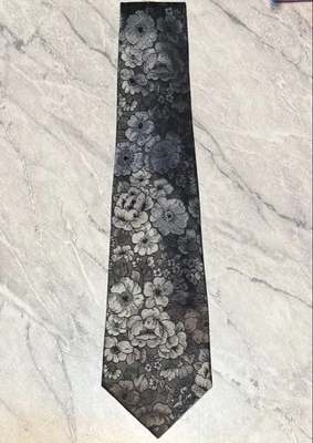 Corbata Paul Smith Londres Años 90 Grande Floral Patrón Bordado Gris Foto 1 de 2