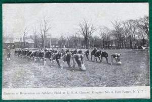 WWI c1918 Litho Postcard Fort Porter New York Athletic Field Hospital WW1 NY - Picture 1 of 2