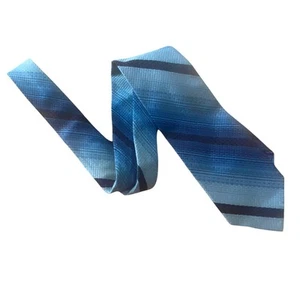 Vintage Dacron Necktie 57x3.5 Blue Striped Polyester Mad Men Mid Century - Picture 1 of 10