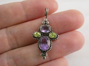 Sterling Silver Peridot and Amethyst Pendant 2.5g 925 1 3/8 Inch Length - Picture 1 of 20