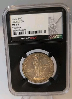 Vault Box 1925 Lexington-Concord Commemorative Half Dollar NGC MS 65  - Image 1 of 4