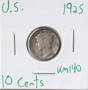 Moneda Estados Unidos 10 Céntimos (Mercurio) 1925 KM140, plata - Imagen 1 de 4