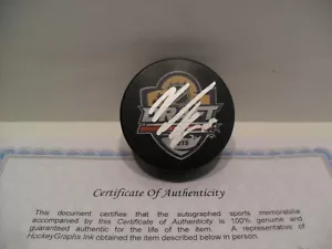 Noah Hanifin Autographed Signed 2015 NHL Draft Puck COA Calgary Flames - Picture 1 of 1
