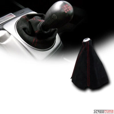 Universal Black Suede Red Stitch Shifter Stick Shift Gaiter Boot Gear Cover S26 Foto 1 de 3