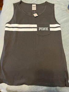 NWT Victorias Secret PINK Tank Top Shirt Gray with White Logo -Size Medium - Bild 1 von 5
