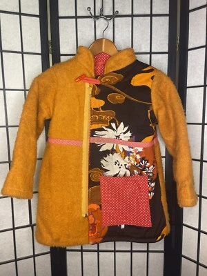 Abrigo Chaqueta Sherpa Naranja Retazos Floral Lunares Vintage Infantil Foto 1 de 4