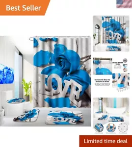Stylish Blue Rose Shower Curtain and Bath Mat Set - Waterproof & Fade-Resistant - Picture 1 of 8