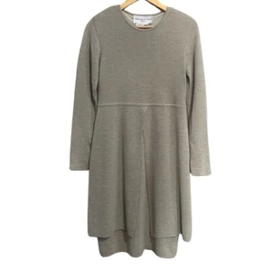 Vintage Adrienne Vittadini Dress Size 14 Beige Wool Blend Sweater Knit Layered - Picture 1 of 12